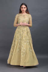 Pleated Beige Ball Gown